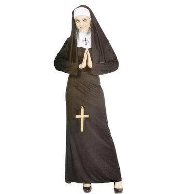 Costume da Suora Donna Adulto Abito Nero Tradizionale Set Velo Copricapo Taglia Unica