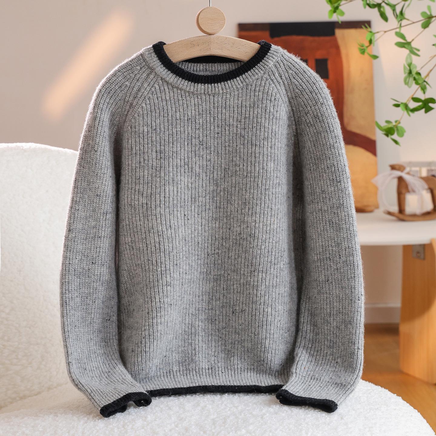 

Детский шерстяной свитер реглан премиум-класса с цветными блоками - Толстый базовый слой с длинным рукавом для детей среднего и большого возраста 110 cm серый