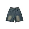 Plus Size Retro Straight-Leg Denim Shorts for Women, Summer 2025 Edition - Mid-Length, Loose Fit