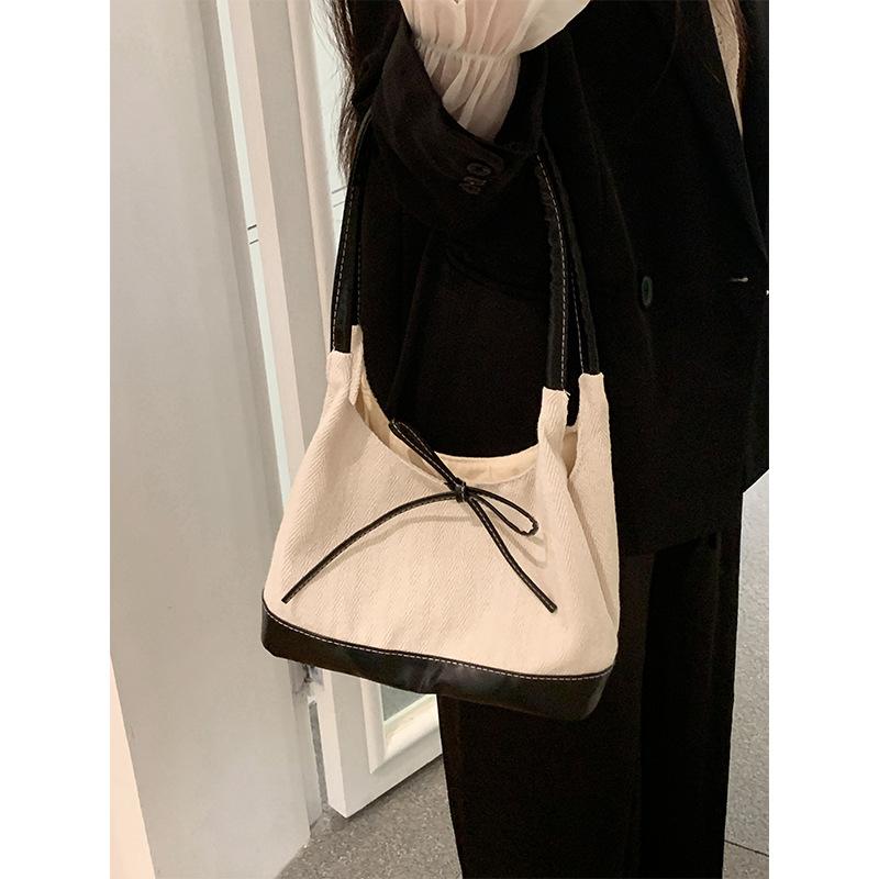 Korean Ins Canvas Bow Tote Bag Women's New High-end Niche Student Versatile One-shoulder Bucket