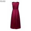 ZANZEA Women Elegant Pile Collar Casual Sleeveless A-line Satin Dress