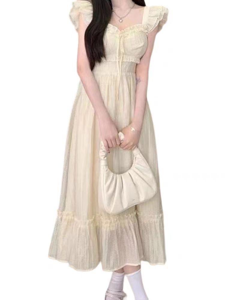 White Small Flying Sleeve Dress Children's Summer 2026 New Waist Thin French Temperament First Love Fairy Long Dress