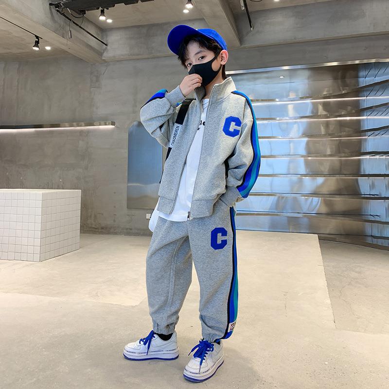 

Костюм-двойка для мальчиков в корейском стиле на весну/осень 2025 года: Красивый повседневный комплект куртка и толстовка для детей 160cm