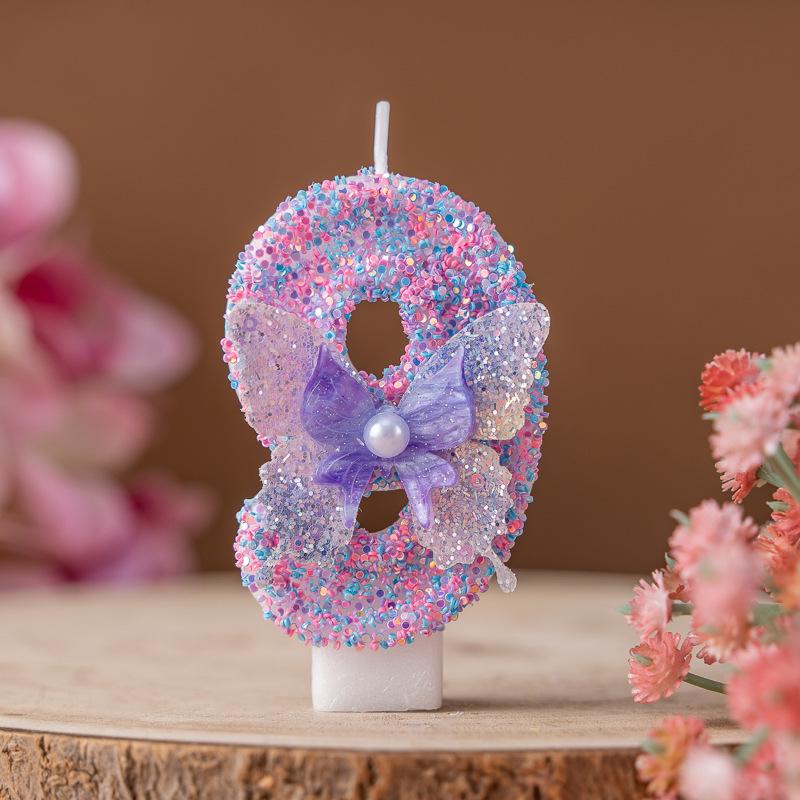 Purple Butterfly Digital Candle 0-9 Birthday Cake Ornament