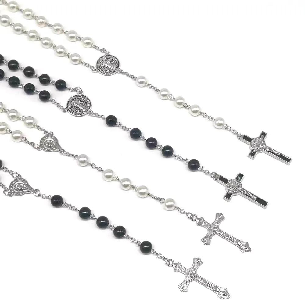 FREE SHIPPING Vintage Religious Cross Pendant Zircon Zircon Bead 72cm Long Sweater Necklace for Unisex