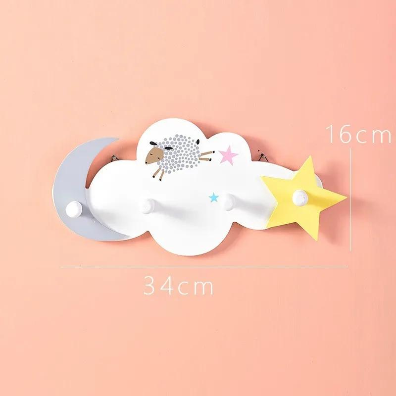 Creative Cloud Cartoon Wood Hook Wall Hanging Door Hat Coat Hook Bathroom Decoration Star and Moon Four Hooks LS