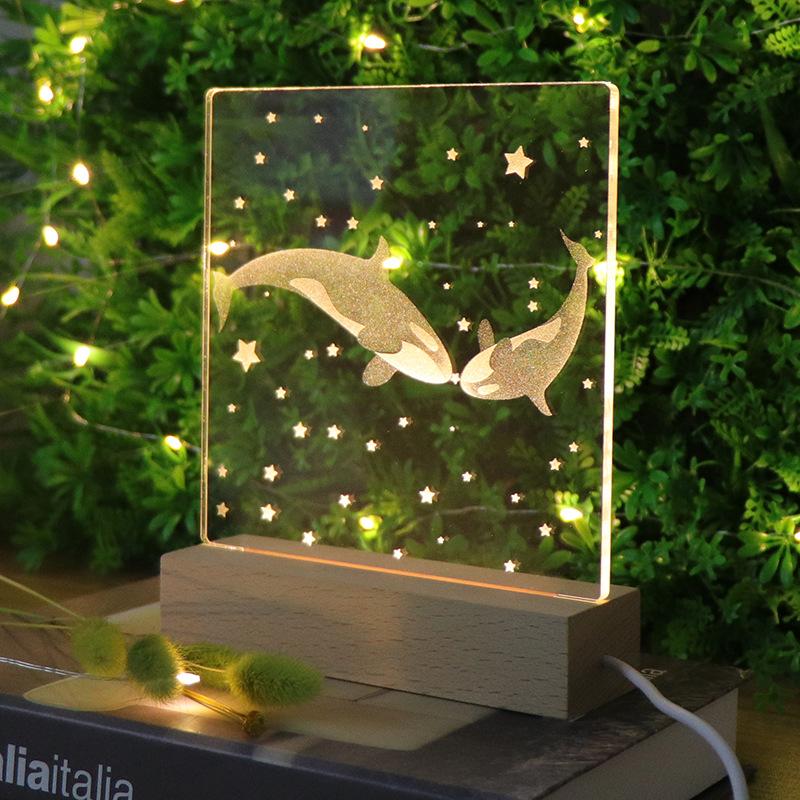 

Креативный светодиодный светящийся ночник + прикроватная тумбочка для детской комнаты, милый подарок с изображением кита + с рисунком