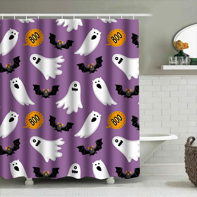 

Tuniu Cute Halloween Ghost Pattern Shower Curtain Funny Spooky Bathroom Decor For Kids & Adults W60H190(CM)-1 Pcs