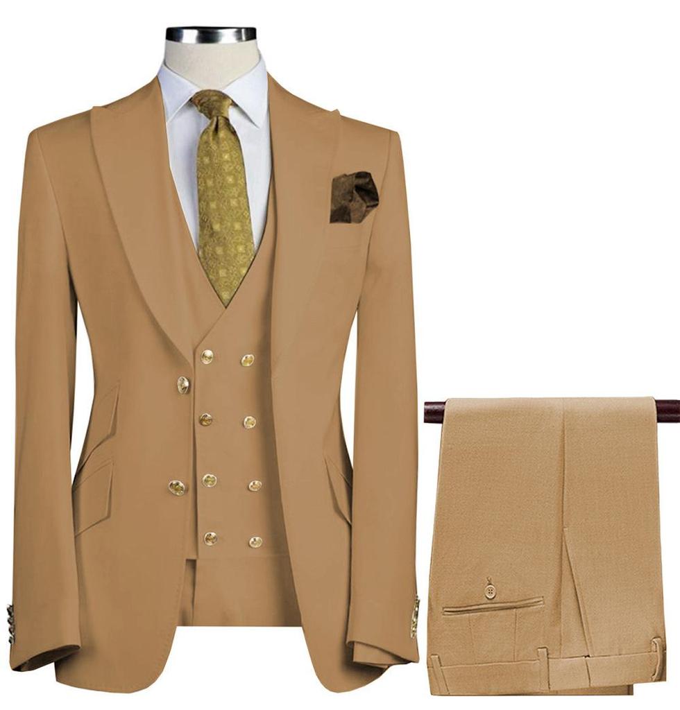 Men's European and American Slim-Fit Double-Breasted Suits: Professional and Wedding Three-Piece Sets