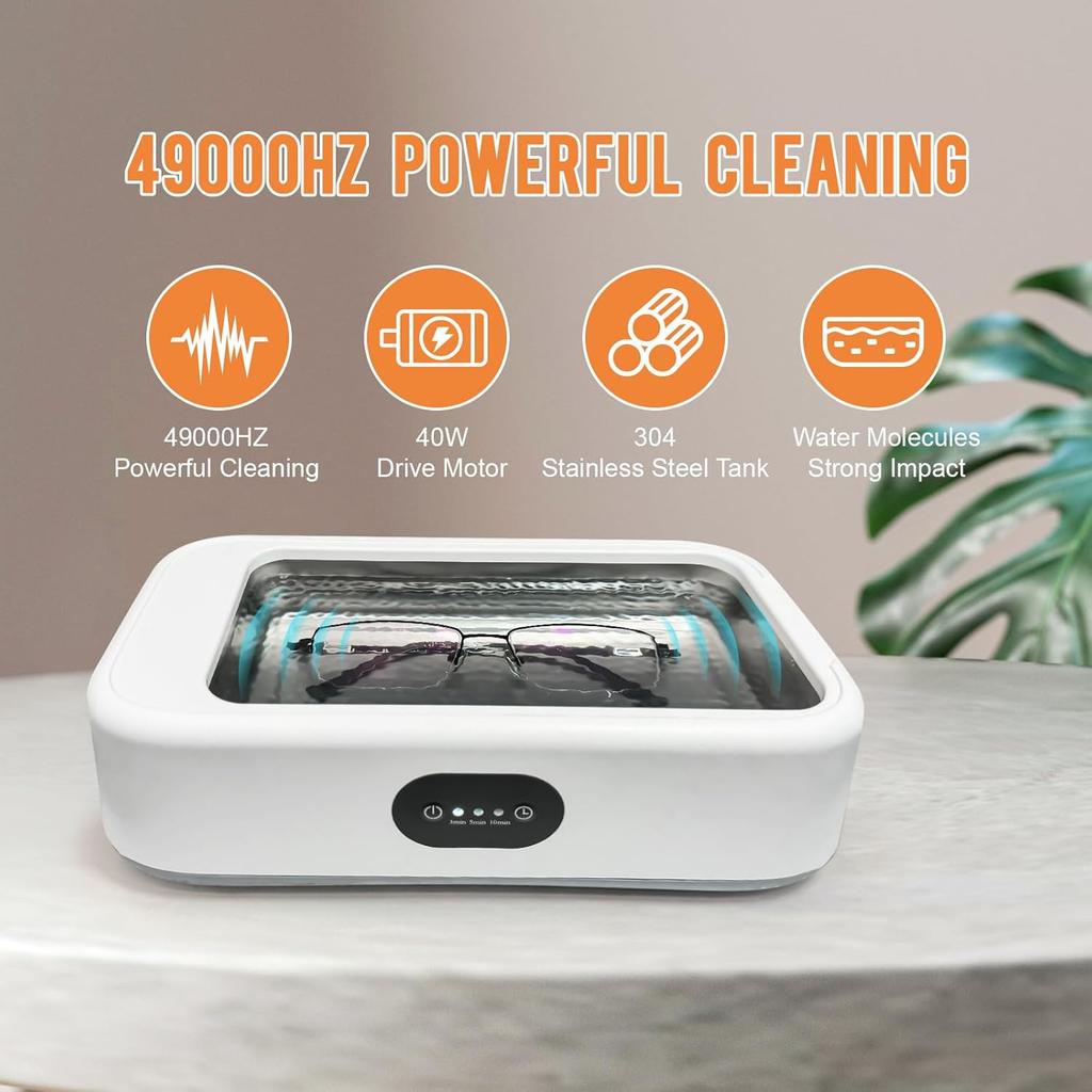 MTWML Ultrasonic Glasses Cleaning Machine,49Khz 22Oz Jewelry Clean Machine with 3 Modes Timer for Ring Earring Dentures Necklaces Watch Strap Keycap