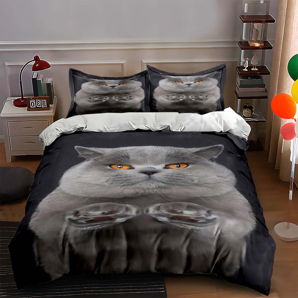 

Gray cat illustration. Bedding Duvet cover sets Duvet covers Pillowcases gifts (1 * Duvet Cover 2 * Pillowcases, without duvet insert) 135x200cm