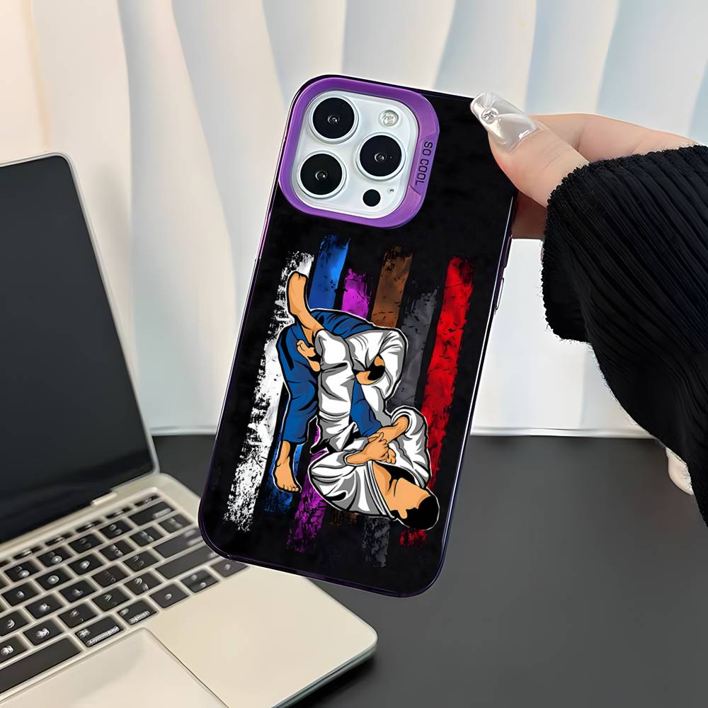 BJJ Brazilian Jiu Jitsu Pour iPhone 17,16,15,14,13,12,11,Mini,Pro,E,SE4,XS,MAX Violet Anti-choc Bonbon Mat