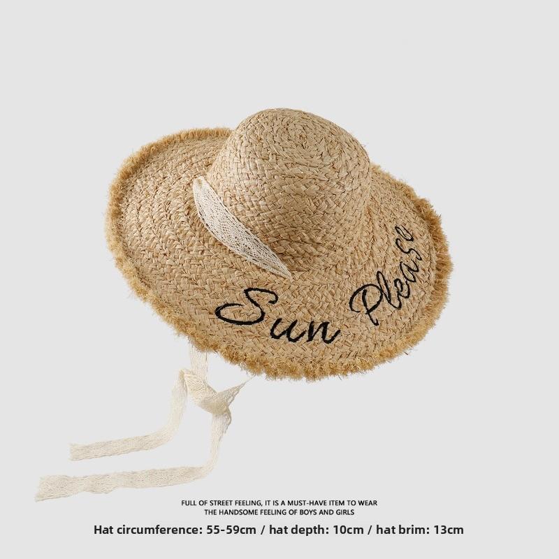 Straw Hat Women's Summer Beach Hat Sun Protection UV Protection Sun Hat Large Brim Straw Visor