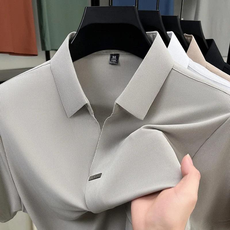 Men's Casual and Fashionable Solid Color Short Sleeved Polo Shirt Comfortable Versatile Summer T Shirt
