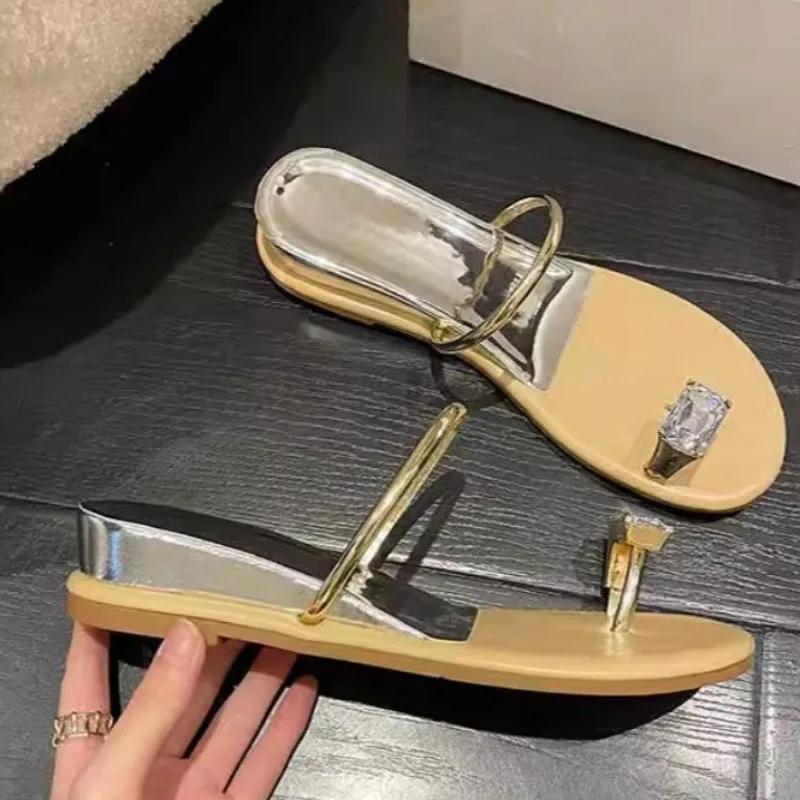 Fashion 2025 Brand Ladies Shoes Pinch Toe Women's Slippers Fashion Crystal Beach Slippers Women Summer Best Seller Flat Slippers Zapatos