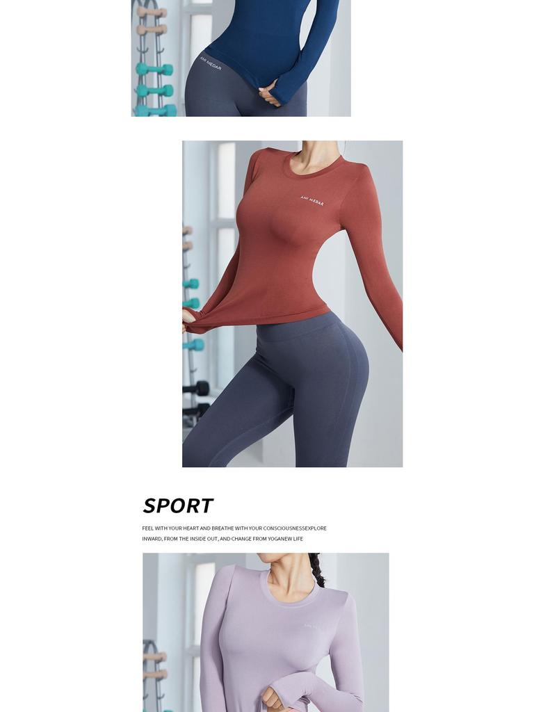 Xiaohongshu Women's Quick-Dry Breathable Long-Sleeve Yoga Tops - Sweat-Absorbent, Tight-Fit, Ideal for Autumn Running & Fitness.