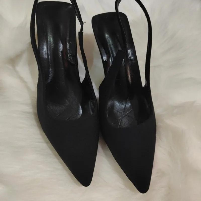 Fashion Temperament Women's Solid Color Sandals Closed Toe Slip-on Thin High Heel Office Career Shoes Sexy Pointed Back Strap Sandalias