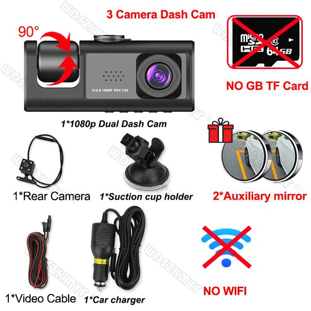 3Channel 1080P Dash Cam for Cars WIFI Car DVR Video Recorder Rear View Camera for Vehicle Night Vision Black Box Car Assecories