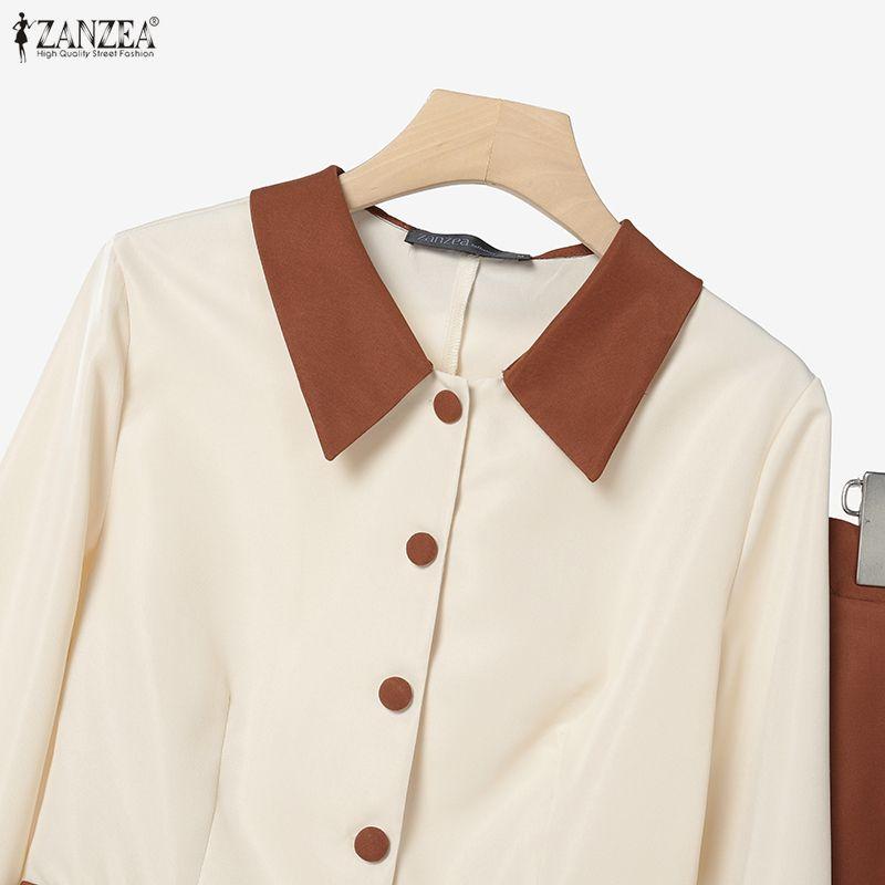 ZANZEA Women Long Sleeve Blouse and Skirts Casual Two Piece Suit Sets