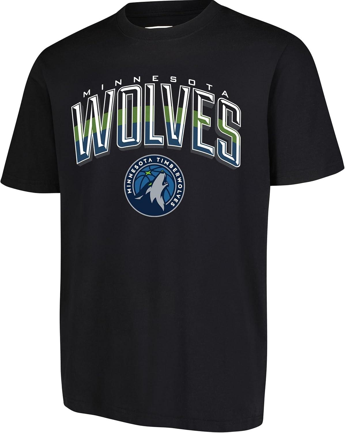 Мужская футболка NBA Minnesota Timberwolves, Изогнутая Плекси, С коротким рукавом, Размер L, Черный S чёрный