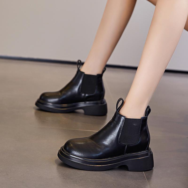 Leather Martin boots, women's trend, the same thick-soled heightening foot cigarette boots, autumn and winter breathable and comfortable Chelsea boots