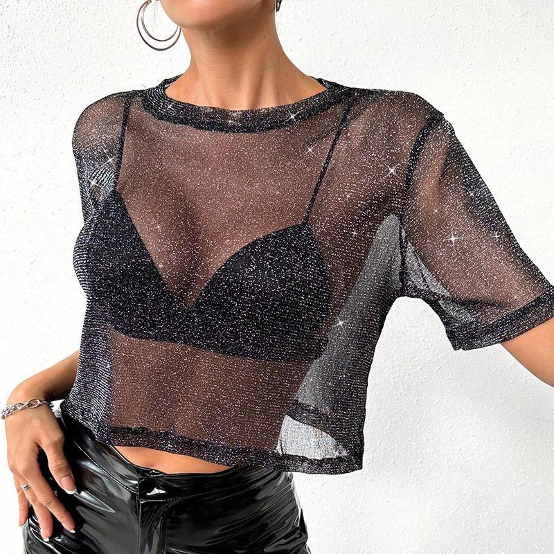 

Women s Lurex Mesh Short Sleeve Top XL