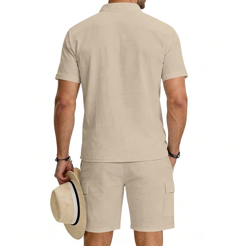 2026 European Men's Spring/Summer Casual Henley Shirt & Shorts Sportswear Set