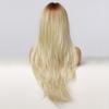 Long Light Blonde Ombre Synthetic Wigs Natural Wave Layered Wigs for Women Wigs with Bangs Heat Resistant Cosplay Wig