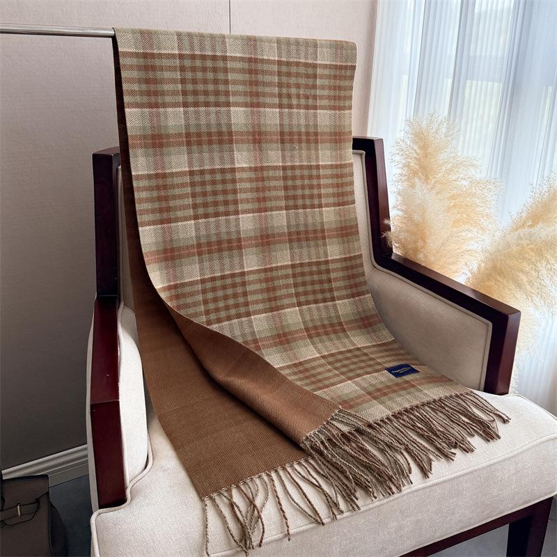 Cross-Border High-End Autumn And Winter Plaid Warm Scarf Women'S Shawl Versatile Commuter Fringed Fine Sand Imitation Cashmere Scarf