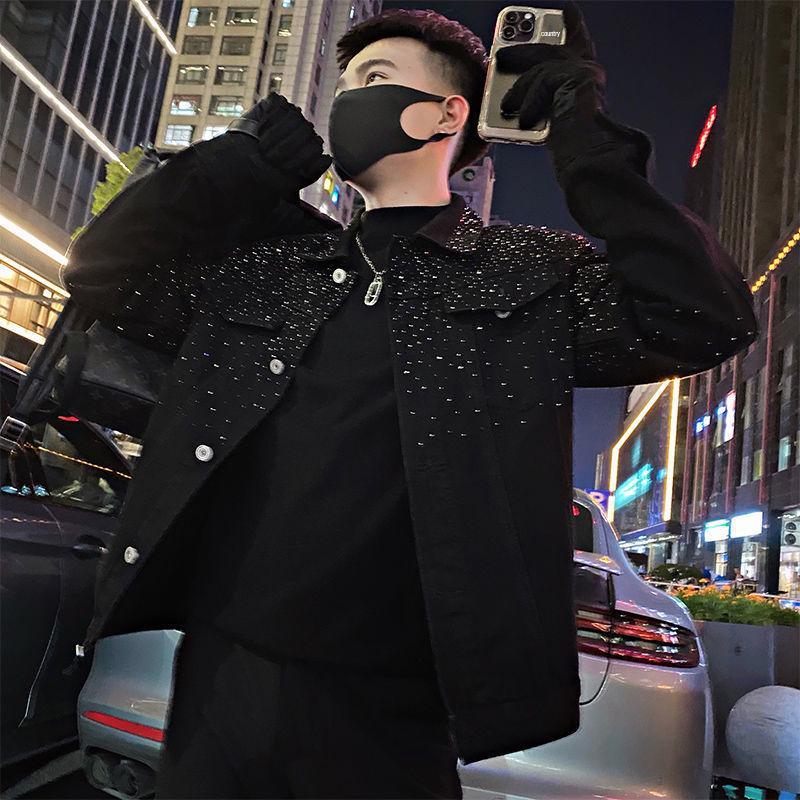 

2024 Men s Trendy Full Sky Star Embellished Jacket for Spring and Autumn XL чорний