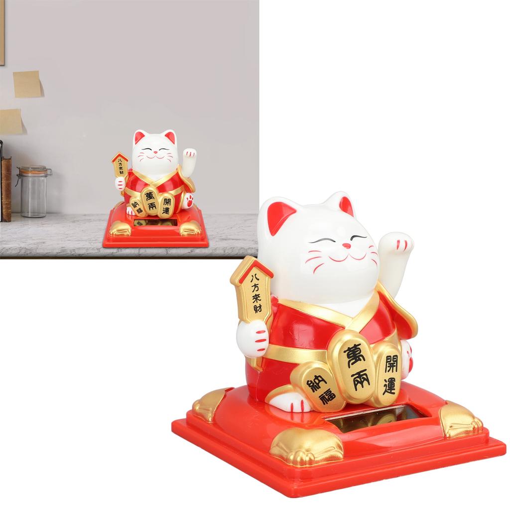 Solar Waving Cat Vivid Lovely Auto Waving Arm Fortune Cat Statue for Car Dashboard Window Decoration 3.15in