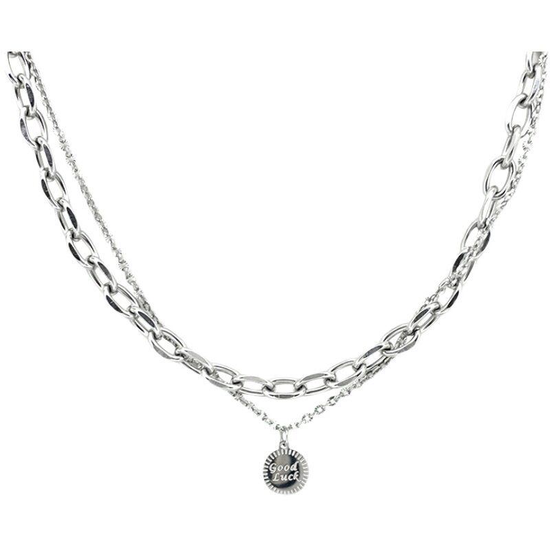 

Women s Instagram Inspired Titanium Necklace Simple and Light Luxury Short Lucky Brand Double Layer Chain 45+5cm