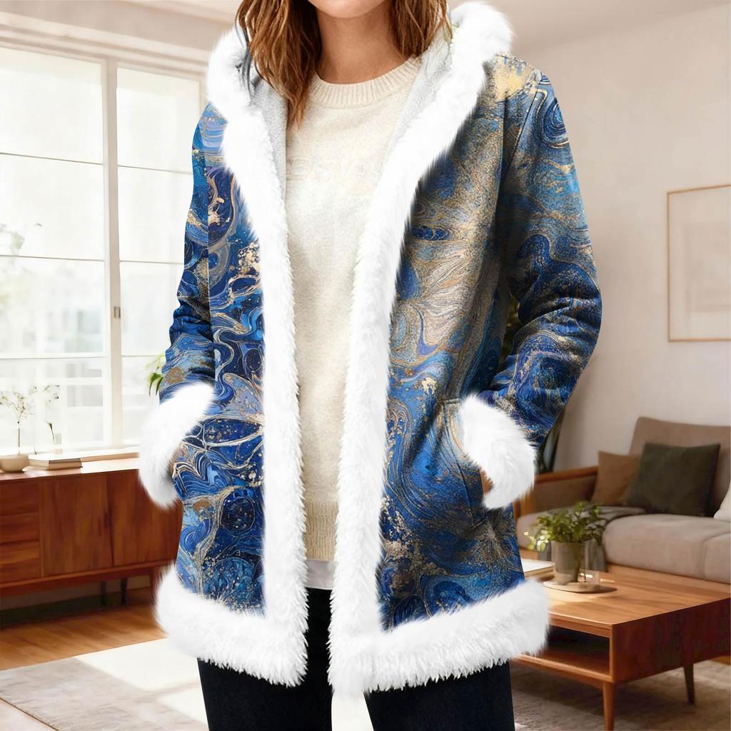 Women's Casual Fleece Hooded Cardigan With Pockets Warm Outerwear