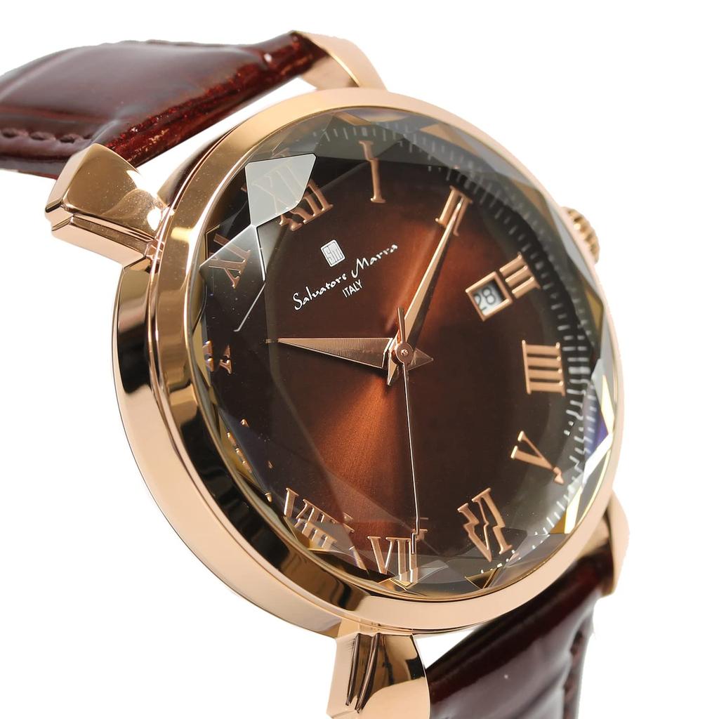 Leather [Salvatore Marra] Watch, Multi-faceted Glass, Strap, Gradient, Women's, Brown/Pink Gold, SM22151-PGBR