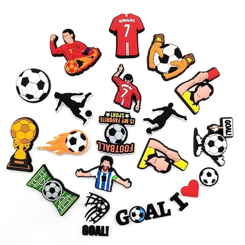 

18 шт. Набор шармов для обуви с отверстиями на спортивную футбольную тематику, украшение, для мальчиков, мужчин, футбольный стиль, пряжка, тапочки, сандалии, аксессуары для обуви