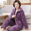 Autumn Winter Women's Padded Thick Coral Fleece Coat and Pants Two-piece Warm Pajamas Set Loungewear