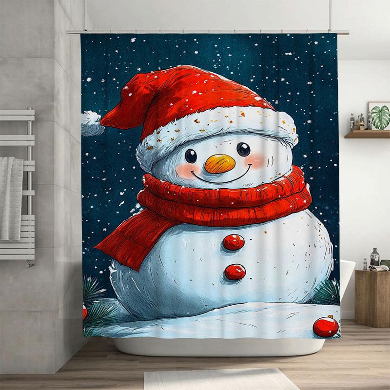 

Tuniu Charming Snowman Holiday Shower Curtain Waterproof Festive Winter Decor Bathroom Set W60H190(CM)-1 Pcs