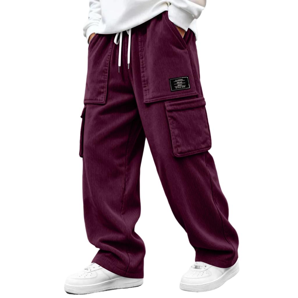 Men's Corduroy Pants with 4 Pockets and Waist, Casual Trousers