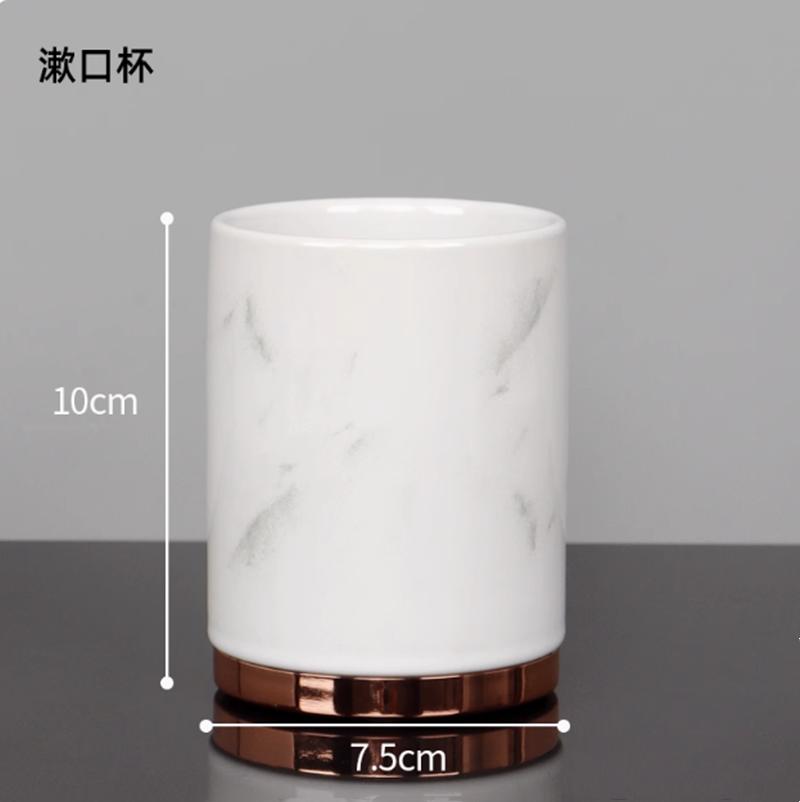 Black Marble Texture Ceramic Bathroom Supplies / Bathroom Accessories with Dispenser Toothbrush Holder Soap Dispenser Tray