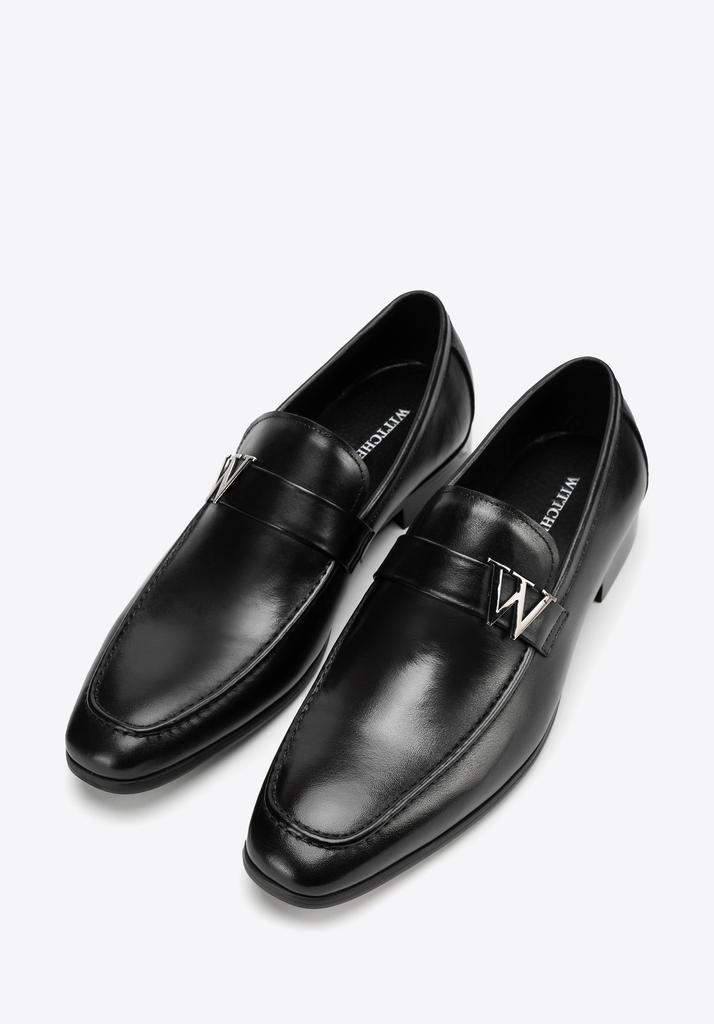 Wittchen Men's Genuine Leather Moccasins With Metal Logo Black Black Genuine Leather