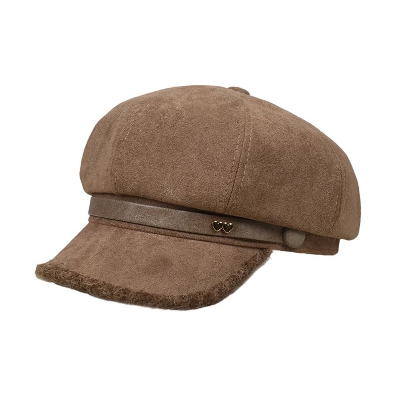 

Thickened Suedes Beret Hat for Autumn Winter Warmth Comfortable Windproof Unisex Design with Fringed Edge хаки