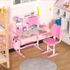 2Pcs Kids Study Desk Chair Set Height Adjustable Tiltable Desk And Chair School Study Desk And Chair Bedroom With Foot Pedal