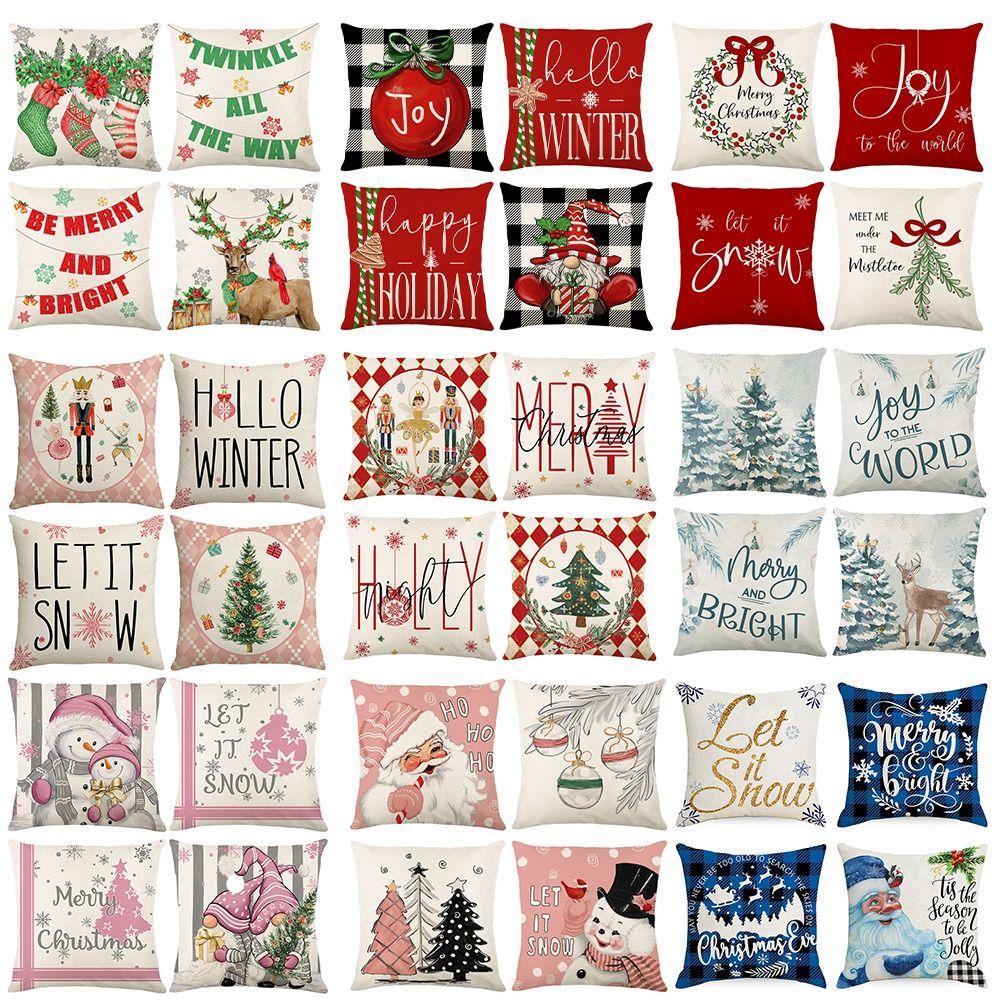 45x45CM Christmas Cushion Covers Monogram Xmas Cushion Case Hemp Snowflake Pillow Cover Outdoor Indoor Home Decor