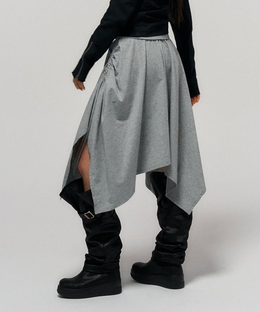 Schism Inducing Asymmetrical Hem Midi Skirt Gray