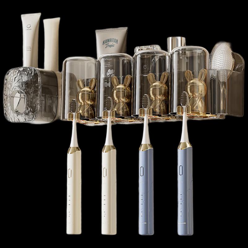 

ABXTAO 4-Person Wall-Mounted Toothbrush Holder with Automatic Toothpaste Dispenser