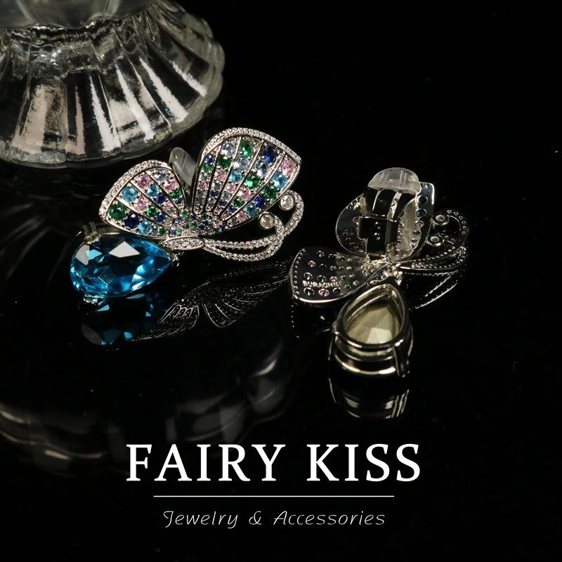

Color Diamond Butterfly Water Drop Pendant Copper Wax Inlaid Zircon Earrings High-end Exquisite Stud Earrings Women s Fashion Earclips