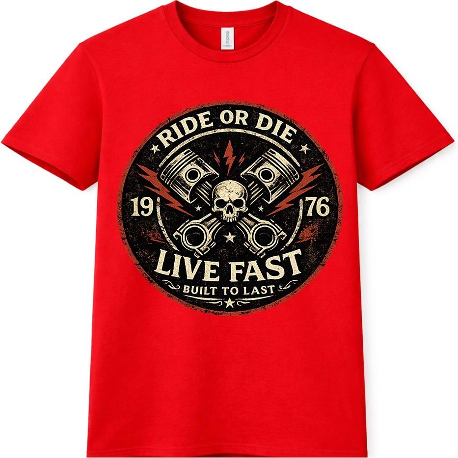 Футболка байкера Ride Or Die Live Fast Череп Поршни Гараж Винтажная Графическая футболка S