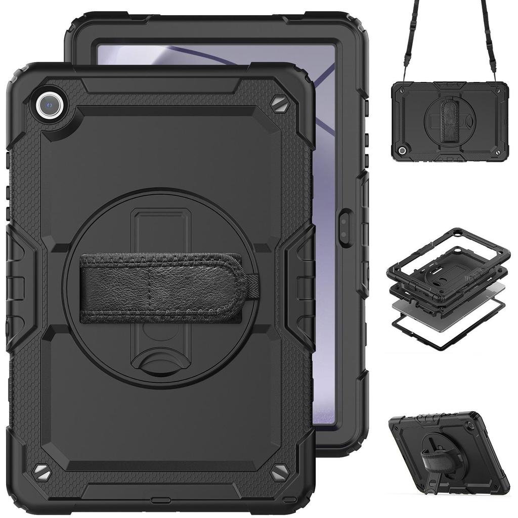 Contrast Color Rotating Stand Case with Strap for Samsung Tab A9 Plus X115