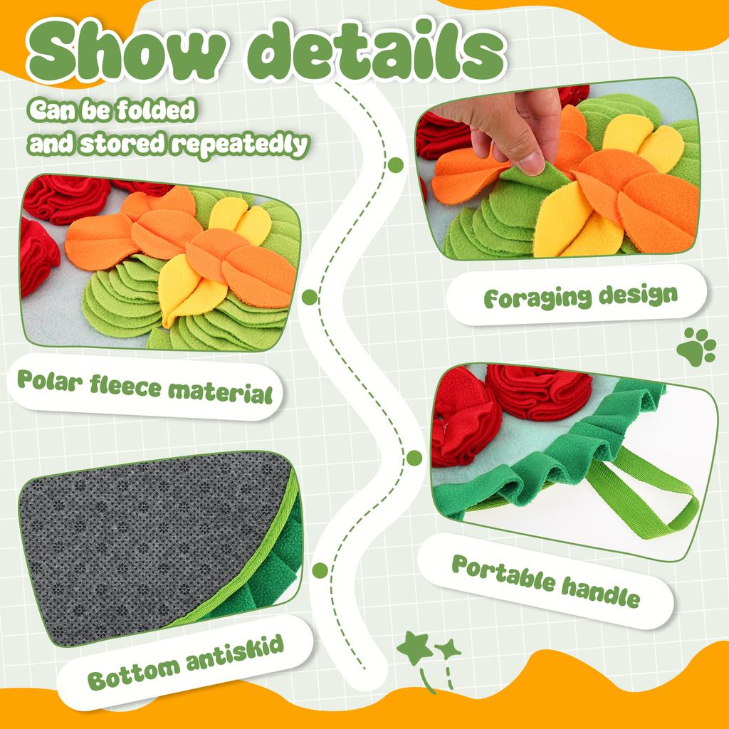 New Pet Snuffle Mat Round Rabbit Foraging Mat Foldable Portable Bunny Puzzle Mat Pet Supplies for Guinea Pig Kitten and Puppy