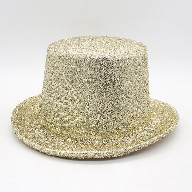 

Party Carnival Golden Silk Flat Top Woolen Hat Top Hat Men S And Women S Party Festival Sequins Stage Performance Hat One size